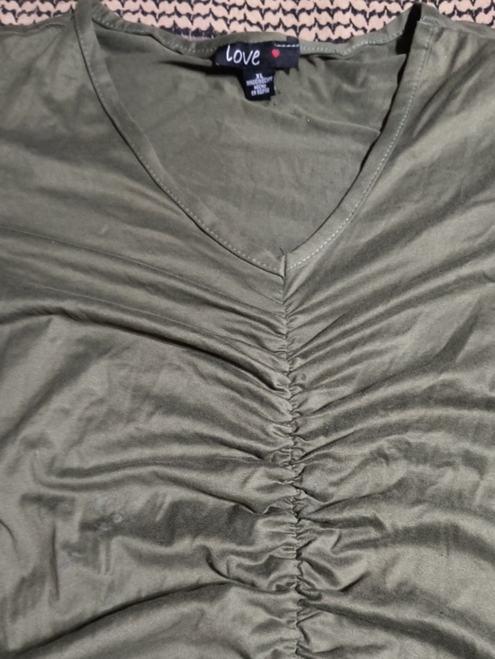 Love Olive Green Ruched V-Neck Short Sleeve Top